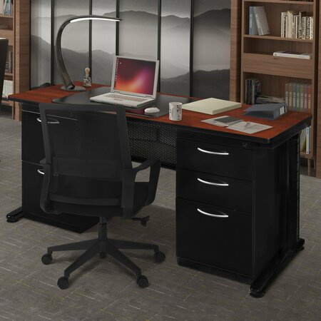 FUSION Pedestal Desk, 30 D, 66 W, 29 H, Cherry, Wood|Metal MDP6630CH